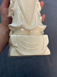 Three Chinese Dehua blanc de Chine figures of Guanyin and Weituo, He Chaozong 何朝宗 and Dehua 德化 mark, 20th C.