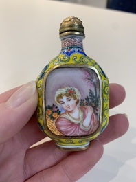 Two Chinese snuff bottles, four soapstone seals and a lacquer covered box, 20th C.