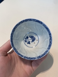 18 Chinese blue and white cups and 16 saucers with floral design, jade mark, Kangxi