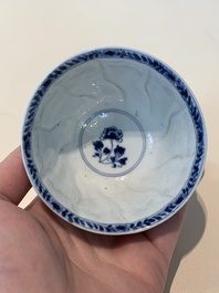 18 Chinese blue and white cups and 16 saucers with floral design, jade mark, Kangxi