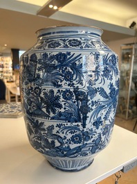 A large blue and white Italian maiolica albarello, Savona, 2nd half 17th C.