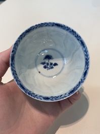 18 Chinese blue and white cups and 16 saucers with floral design, jade mark, Kangxi