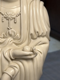 Three Chinese Dehua blanc de Chine figures of Guanyin and Weituo, He Chaozong 何朝宗 and Dehua 德化 mark, 20th C.