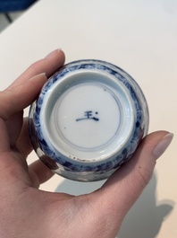 18 Chinese blue and white cups and 16 saucers with floral design, jade mark, Kangxi