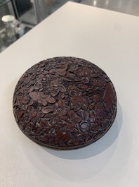 Two Chinese snuff bottles, four soapstone seals and a lacquer covered box, 20th C.