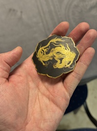 A fine Japanese nunome zogan Yoshitoyo Saku style 'dragon' belt buckle, Mount Fuji mark, Meiji, 19th C.