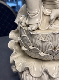 Three Chinese Dehua blanc de Chine figures of Guanyin and Weituo, He Chaozong 何朝宗 and Dehua 德化 mark, 20th C.