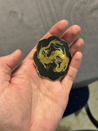 A fine Japanese nunome zogan Yoshitoyo Saku style 'dragon' belt buckle, Mount Fuji mark, Meiji, 19th C.