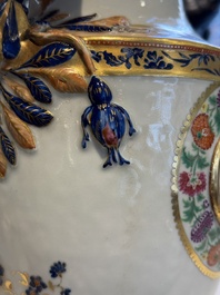 A pair of Chinese export famille rose urns and covers, Qianlong