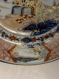 A pair of Chinese Imari-style 'landscape' dishes, Kangxi