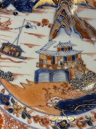A pair of Chinese Imari-style 'landscape' dishes, Kangxi