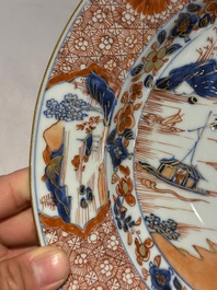A pair of Chinese Imari-style 'landscape' dishes, Kangxi