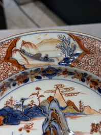 A pair of Chinese Imari-style 'landscape' dishes, Kangxi