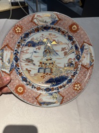 A pair of Chinese Imari-style 'landscape' dishes, Kangxi