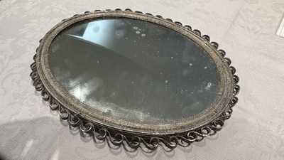 An Ottoman partly-gilt filigree silver mirror with floral design, Istanbul, Turkey, 18/19th C.