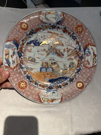 A pair of Chinese Imari-style 'landscape' dishes, Kangxi