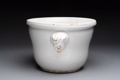 A white French Delftware jardini&egrave;re, dated August 1770