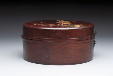A Chinese hardstone and mother-of-pearl embellished huanghuali box, 19th C.