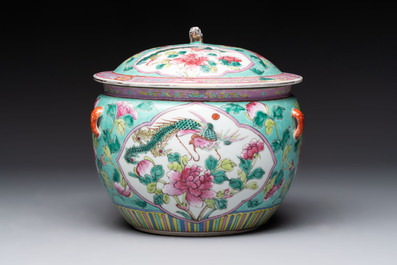 A Chinese famille rose 'kamcheng' bowl and cover and a blue and white 'chupu' bowl and cover for the Straits or Peranakan market, 19th C.
