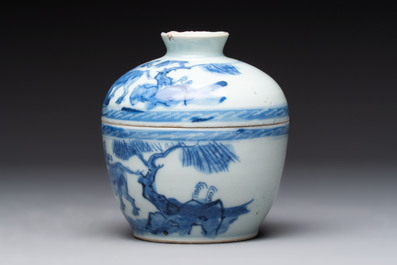 A Chinese famille rose 'kamcheng' bowl and cover and a blue and white 'chupu' bowl and cover for the Straits or Peranakan market, 19th C.