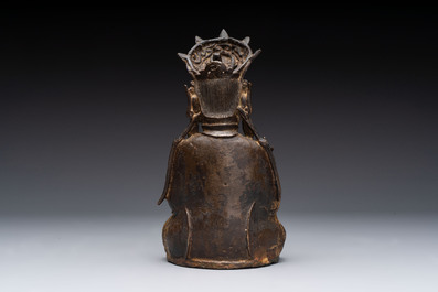 A Chinese parcel-gilt bronze Guanyin, Ming