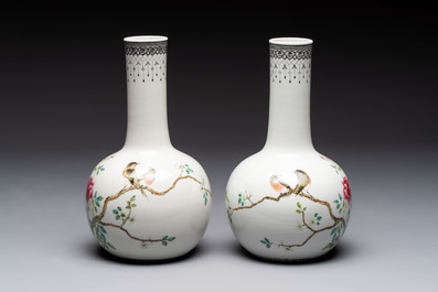 Six Chinese famille rose vases, 20th C.