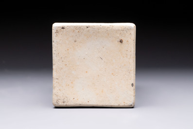 A Chinese famille verte square flask with a silver cover, Kangxi