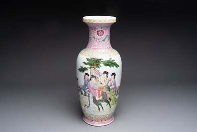 Six Chinese famille rose vases, 20th C.