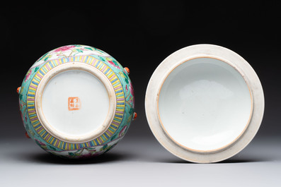 A Chinese famille rose 'kamcheng' bowl and cover and a blue and white 'chupu' bowl and cover for the Straits or Peranakan market, 19th C.