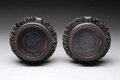 A pair of small Chinese grisaille 'hu' vases with winter landscapes, Qianlong and Tangying marks, Republic