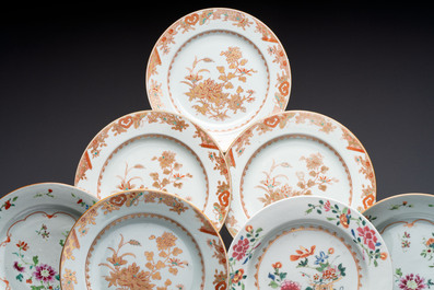 12 Chinese famille rose  and gilt-decorated plates with floral design, Qianlong