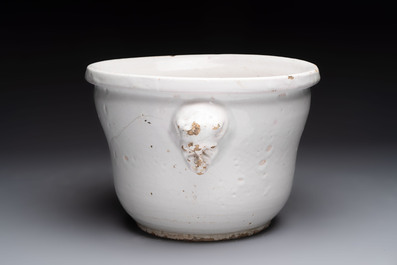 A white French Delftware jardini&egrave;re, dated August 1770