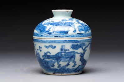 A Chinese famille rose 'kamcheng' bowl and cover and a blue and white 'chupu' bowl and cover for the Straits or Peranakan market, 19th C.