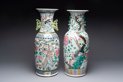 A Chinese famille rose vase with narrative design and a 'phoenixes' vase, 19th C.