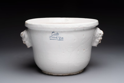 A white French Delftware jardini&egrave;re, dated August 1770