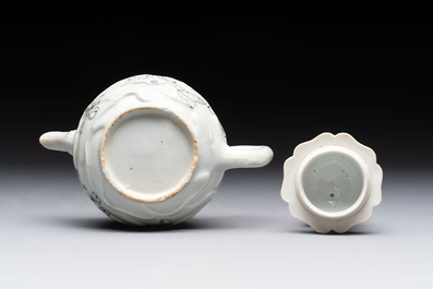 A Chinese rose-grisaille molded teapot with floral design, Yongzheng/Qianlong