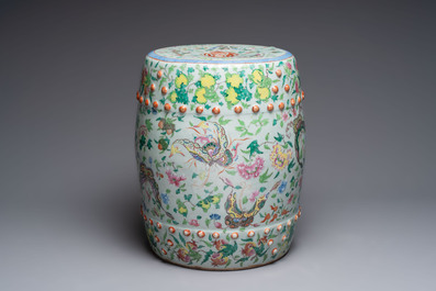 A Chinese famille rose celadon-ground garden seat, 19th C.