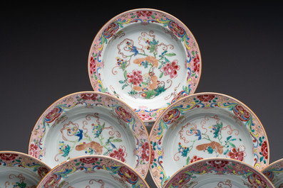 A set of 12 Chinese famille rose plates with squirrels among grapes and peonies, Qianlong