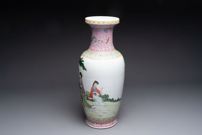 Six Chinese famille rose vases, 20th C.