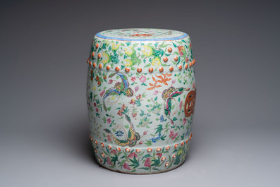 A Chinese famille rose celadon-ground garden seat, 19th C.