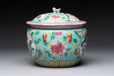 A Chinese famille rose 'kamcheng' bowl and cover and a blue and white 'chupu' bowl and cover for the Straits or Peranakan market, 19th C.