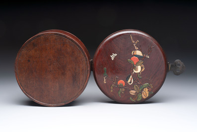 A Chinese hardstone and mother-of-pearl embellished huanghuali box, 19th C.