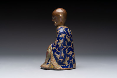 A Chinese champlev&eacute; figure of Luohan, Qianlong mark, 18/19th C.