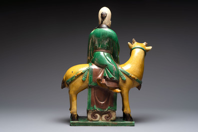 A Chinese sancai-glazed 'Shoulao riding a deer' group, Qing