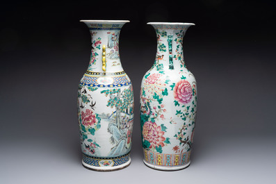 A Chinese famille rose vase with narrative design and a 'phoenixes' vase, 19th C.