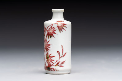 A Chinese copper-red and white 'bamboo' snuff bottle, Qianlong mark, 19th C.