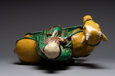 A Chinese sancai-glazed 'Shoulao riding a deer' group, Qing