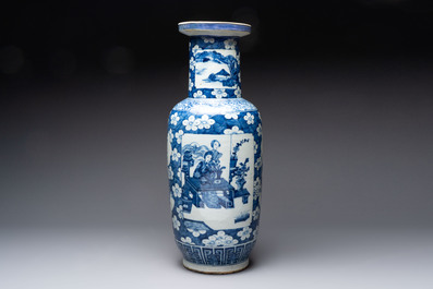 A Chinese blue and white vase, a jar, a famille rose cup and a plaque, signed He Xuren 何許人, 19th C.