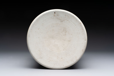 A large Chinese blue and white 'birds, bamboo and flowers' brush pot, Transitional period