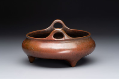 A Chinese bronze tripod censer, Kangxi mark and of the period